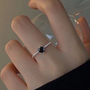 NEW Minimalistic Onyx Stone Sterling Silver Open Ring